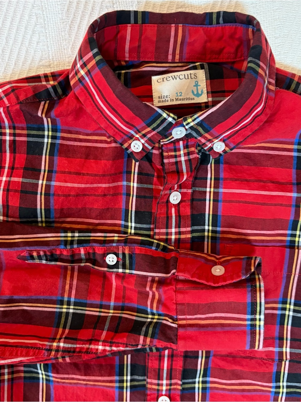 Crewcuts Boy’s Shirt Size 12 Red Tartan Plaid Button Down 100% Cotton Holiday